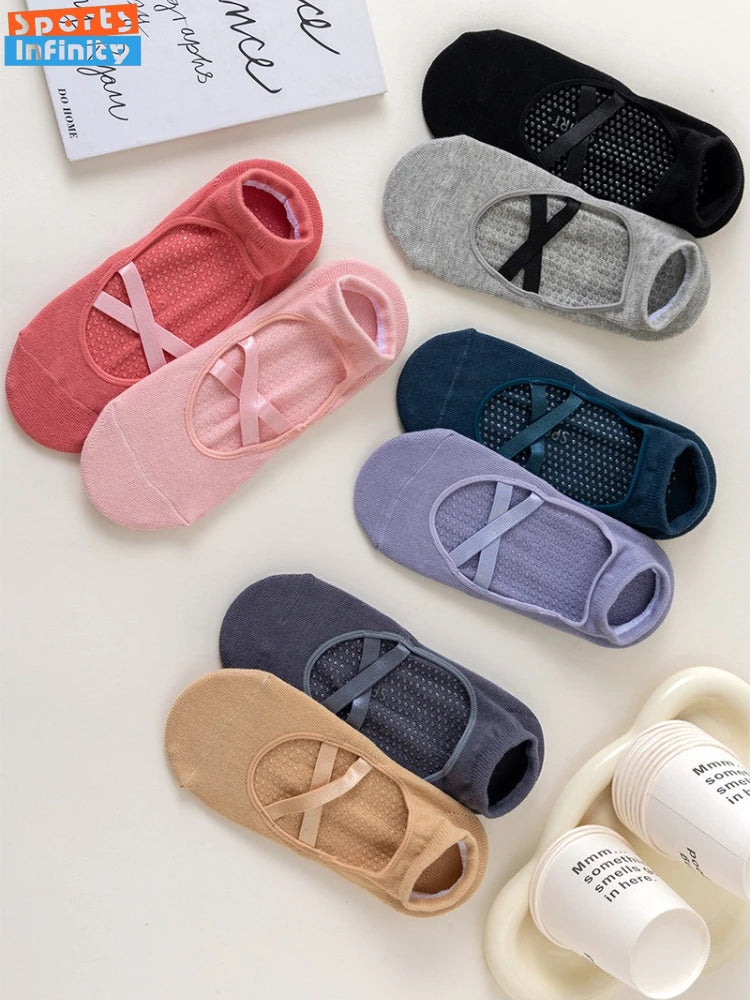 1pair Fashion Yoga Socks Anti Slip Women Professional Pilates Socks Cotton Dance Floor Trampoline Aerobics Fitness Sports Socks