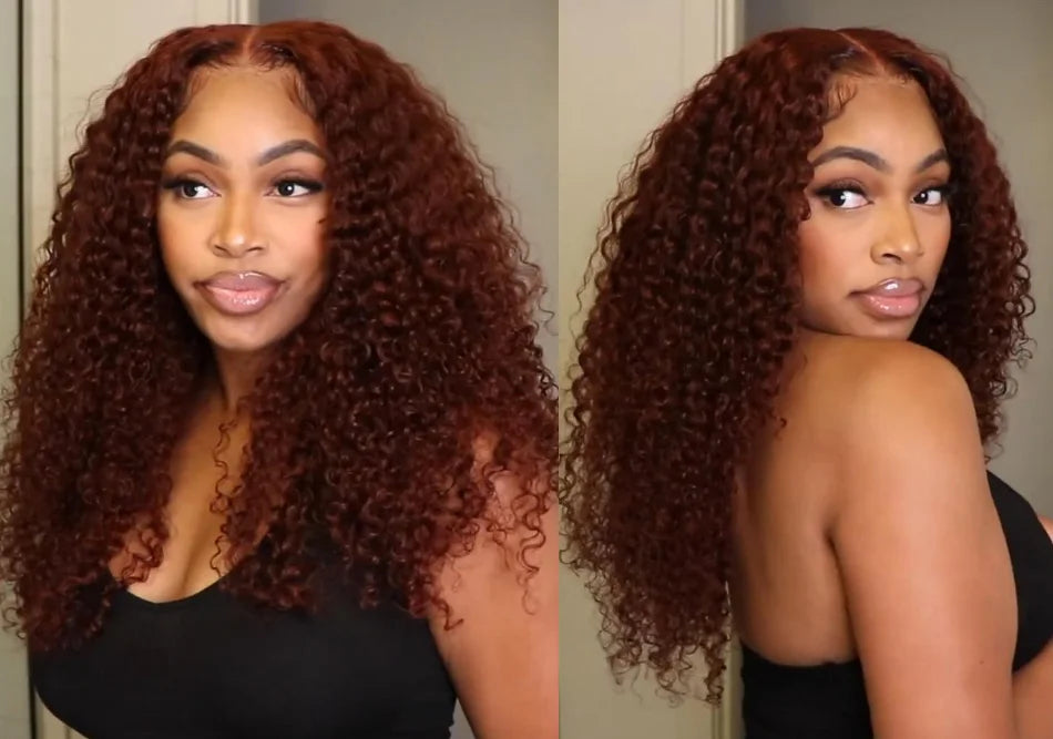 UNice Hair Bye-Bye Knots Wig Reddish Brown Curly 7x5 Glueless Wig Human Hair Pre Cut Pre Bleached Lace Front Human Hair Wigs