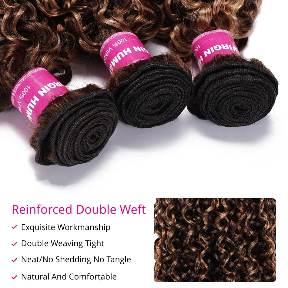 UNice Hair Highlight Blonde Curly Hair 2/3/4 Bundles With Closure 100% Human Hair Lace Closure With Bundles Sew In Quick Weaves