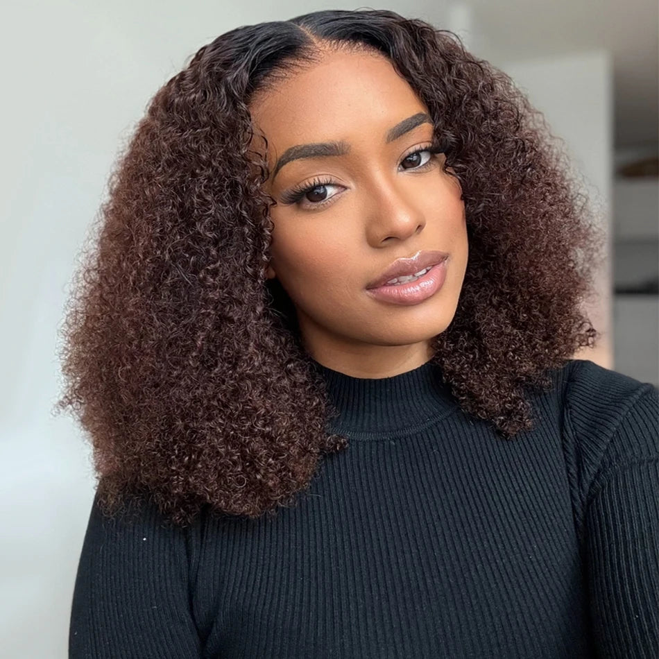 10A 6x5 Glueless Lace Human Hair Wigs Ready To Wear And Go Short Curly Ombre Highlights Brown Blonde Ginger 99J Colored Wigs