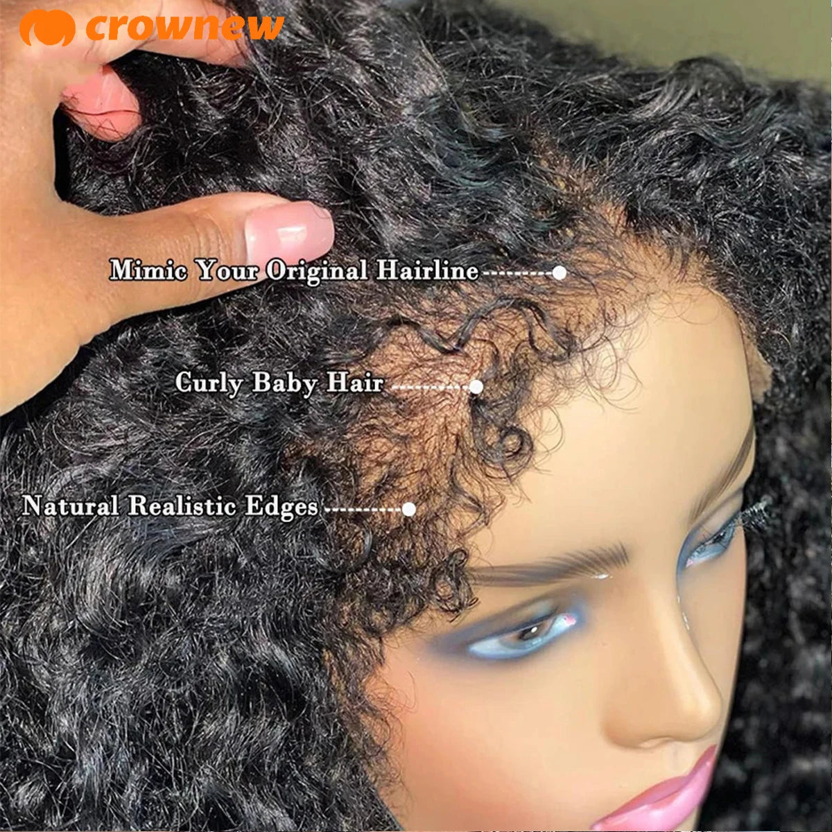 4C KinKy Edges Curly Baby Hair Natural Hairline Curly Lace Front Human Hair Wig 13X4 Hd Lace Front Human Hair Wig Preplucked Wig