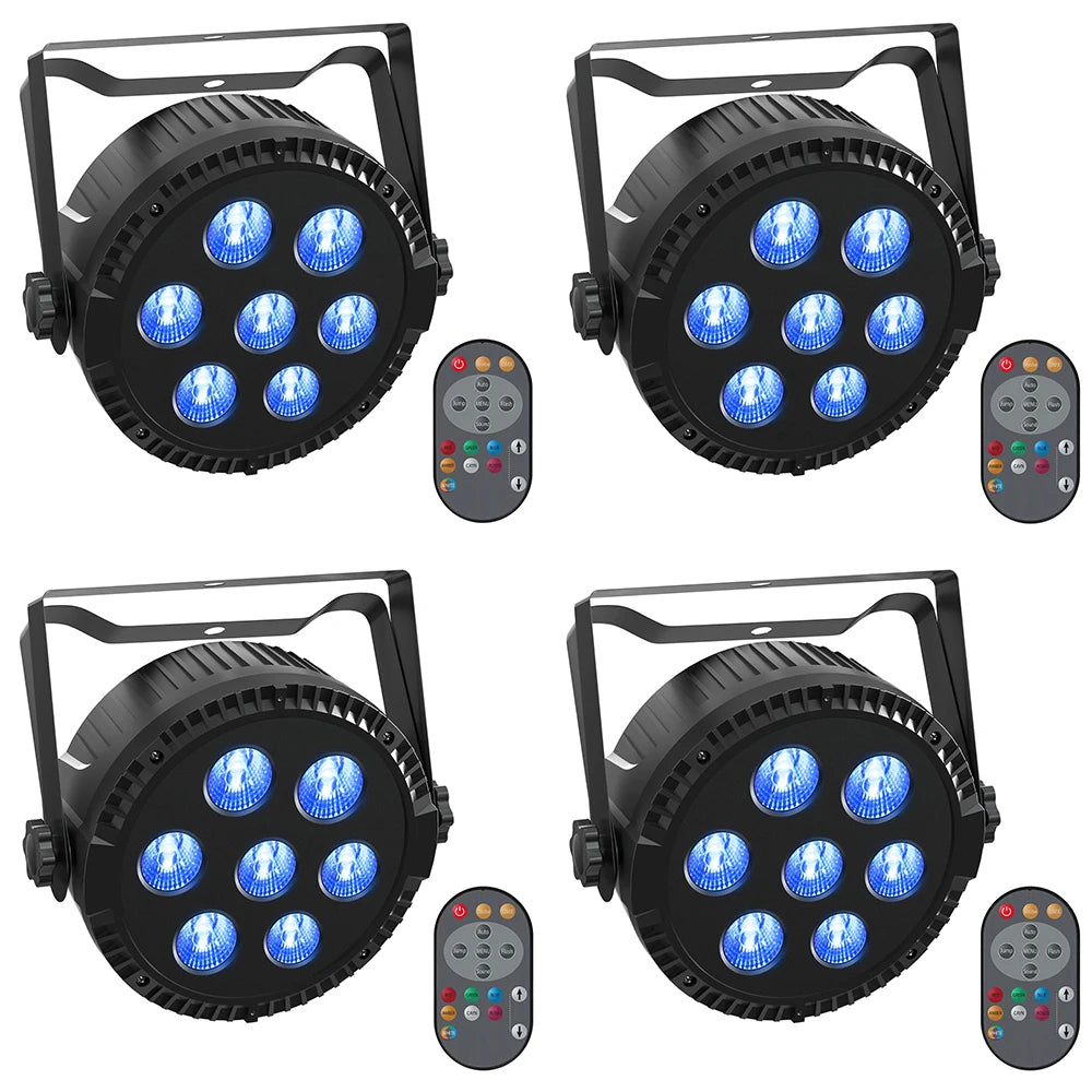 U'King 4PCS 42W Stage Light 7 LED Flat Par Lights RGBW 4IN1 DMX 512 Effect Light DJ Disco Party Christmas Bar Wedding Show Light