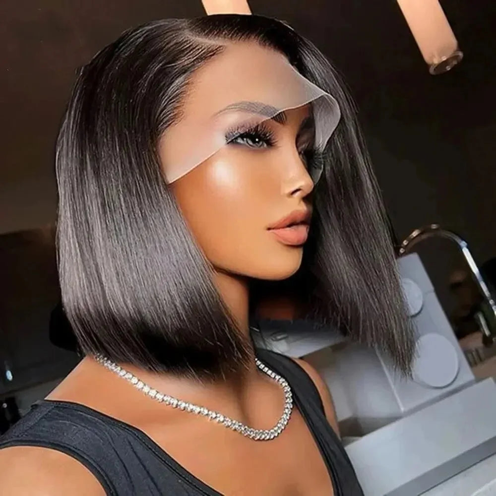 13x4 Lace Front Bob Wig Human Hair 180% Density - Pre Plucked Transparent Lace with Baby Hair