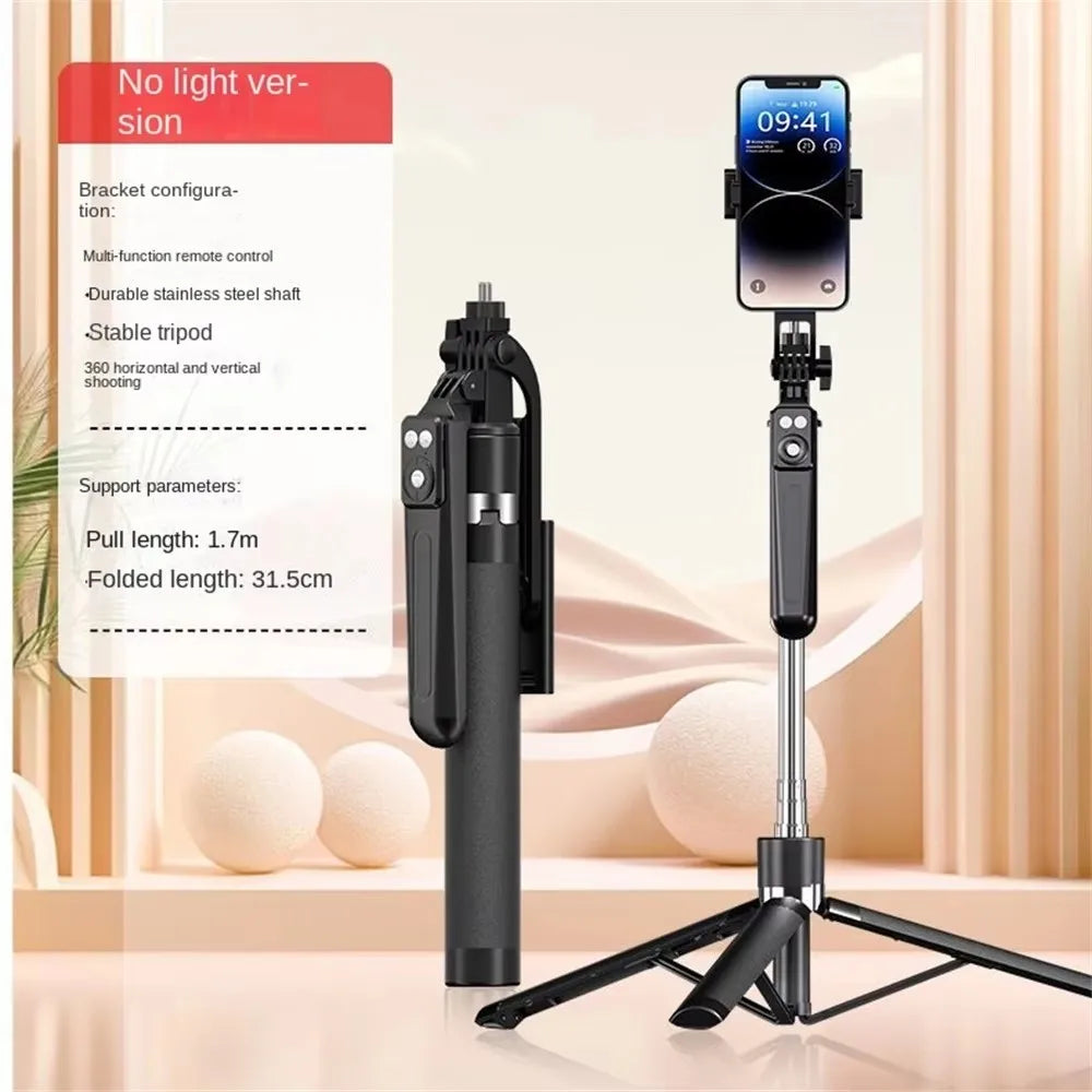 FANGTUOSI 1.7M 360 ° rotation Selfie Stick Wireless Tripod Stand with Light Bluetooth Remote Extendable phone holder for Tlktok