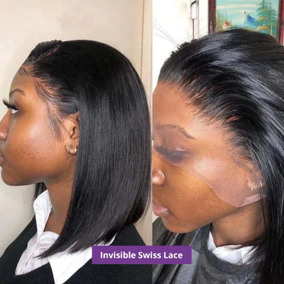 Premium 14 Inch Glueless Bob Wig - 100% Brazilian Remy Human Hair HD Lace Frontal Wig