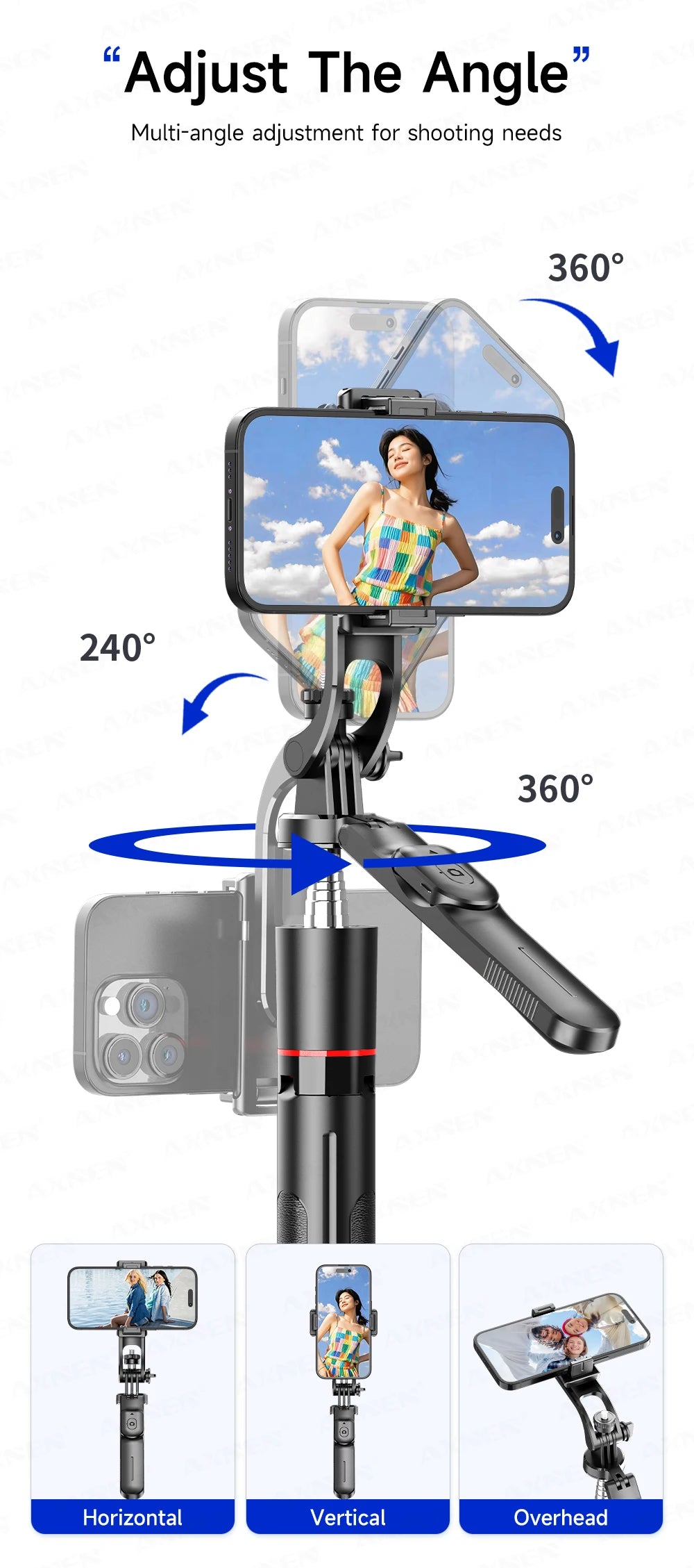 AXNEN New 1.7M Wireless Selfie Stick Tripod Foldable Stand For Gopro Action Camera Smartphones Balance Steady Shooting Live Vlog