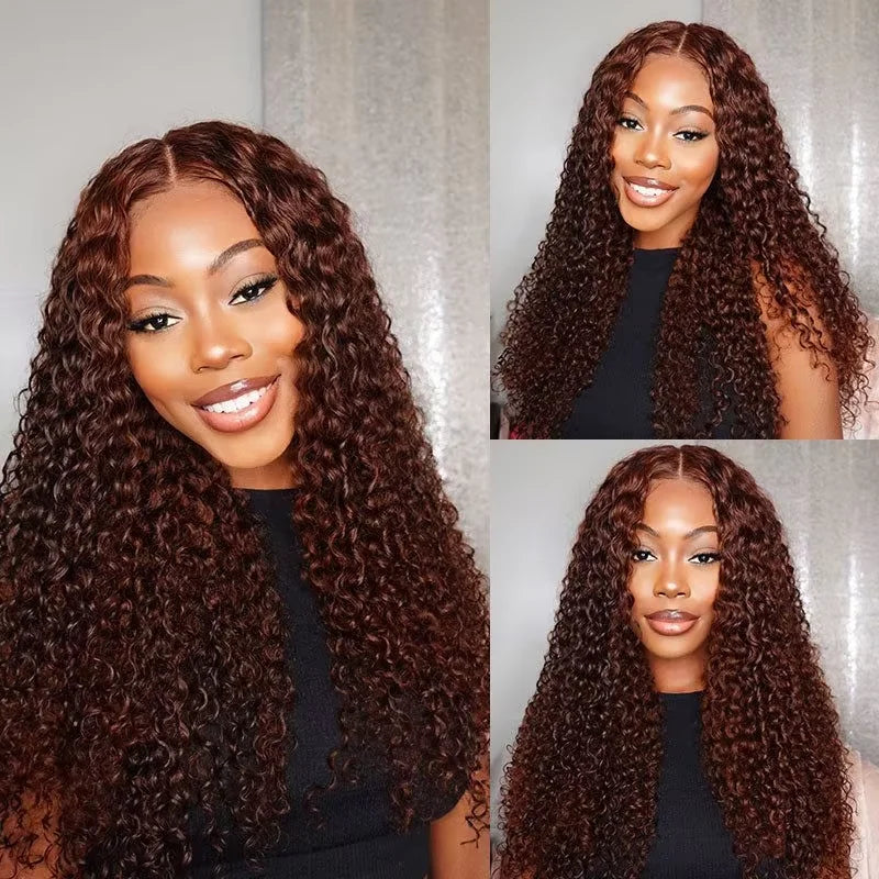 Deep Curly Human Hair Wig - Chocolate Brown HD Lace Frontal 13x4/13x6 - 30-36 Inch