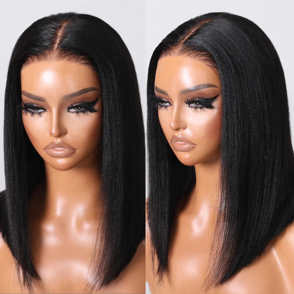 UNice Hair Pre Everything 13x4 Frontal Wig Human Hair Yaki Straight Bob Wig Pre Bleached Pre Cut Short Bob Lace Front Wigs