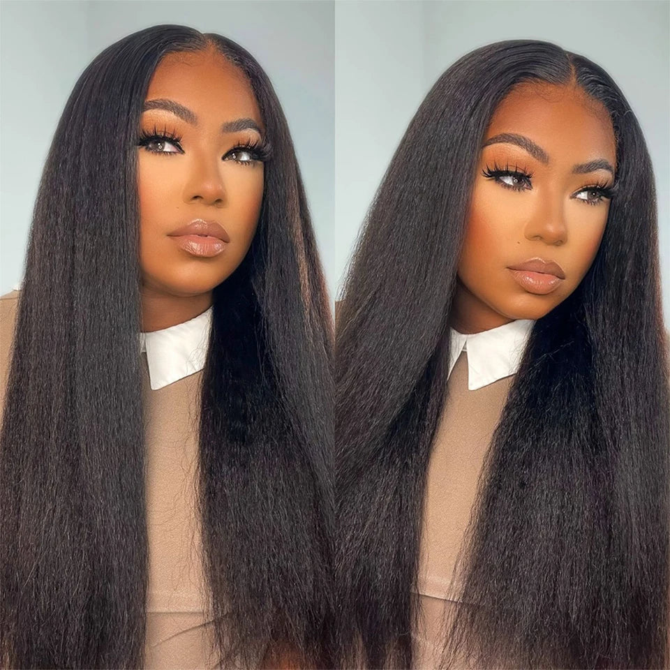 ISEE Hair Half Wigs Kinky Straight Glueless Wigs Human Hair Upgrade 3 IN 1 Half Wig With Drawstring Seamless Clip Ins Flip Over
