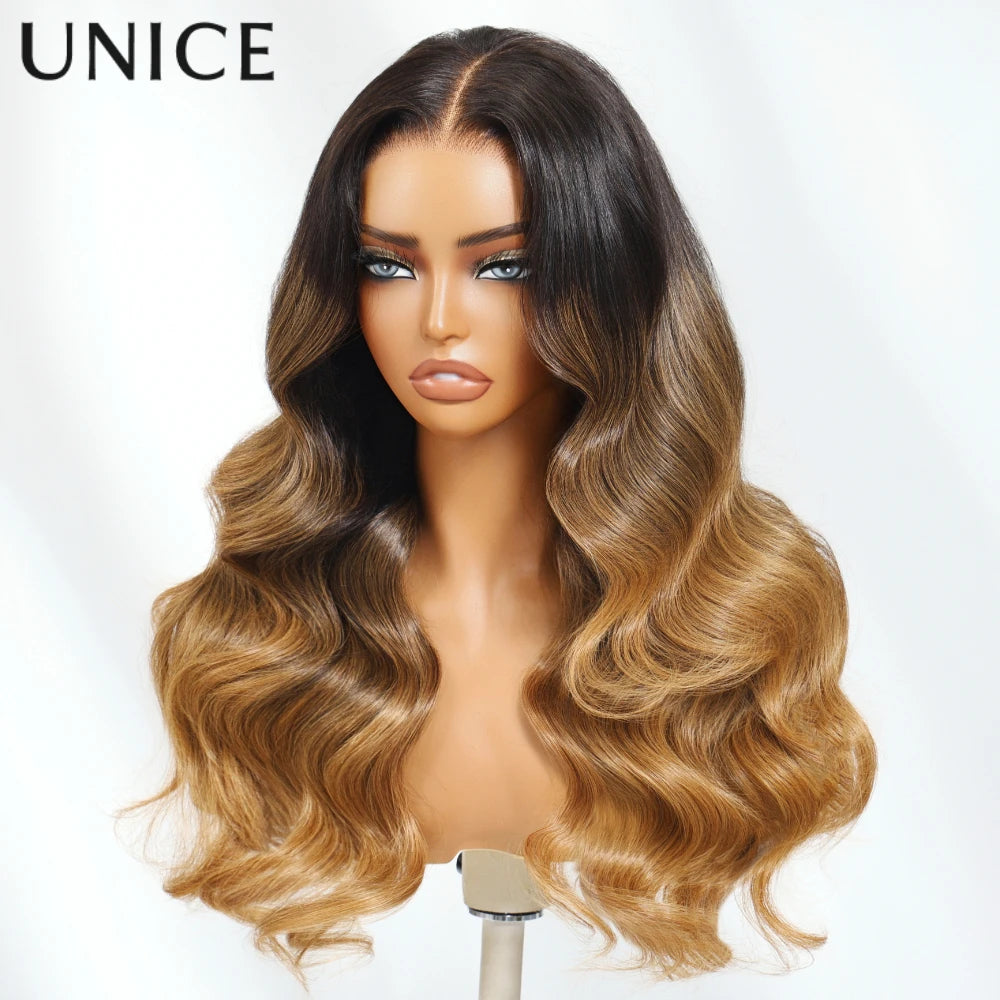 UNICE Cappuccino Ombre Loose Wave Wig With Invisible Drawstring 13x4 Pre Cut Pre Bleached Glueless Wig Human Hair Ready To Wear