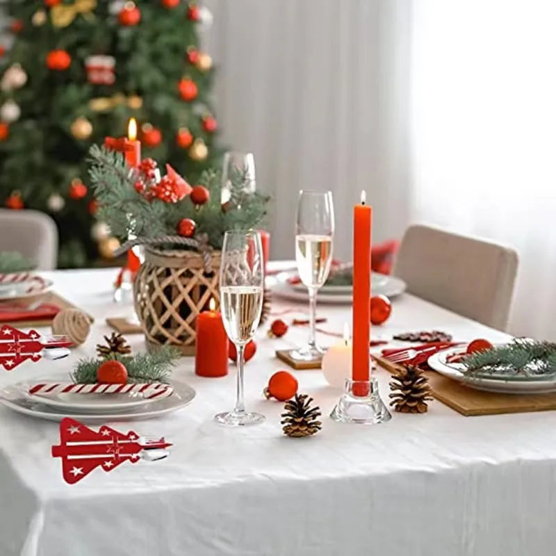 New 10-1PC Christmas Tree Cutlery Knife Fork Covers Table Decor Xmas Tableware Pocket Holder Bag New Year Xmas Party Decor Gifts