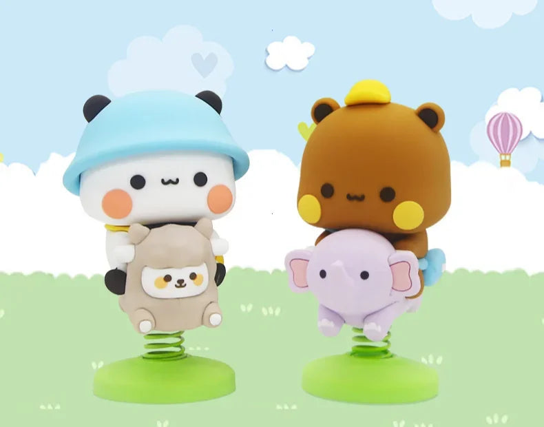 Cute Bubu Dudu Panda Bear Figure Kawaii Cartoon Panda Model Creative Exciting Spring Animal Car Ornaments