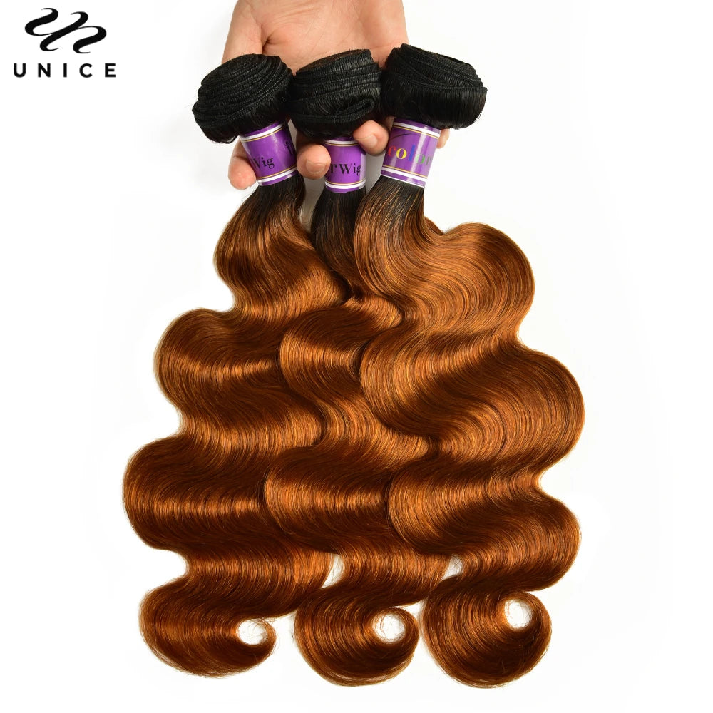UNice Hair #30 Brown Colored Body Wave Human Hair Bundles 1/3/4 PCS Deal 100Grams Per Bundle Sew In Bundles Quick Weaves