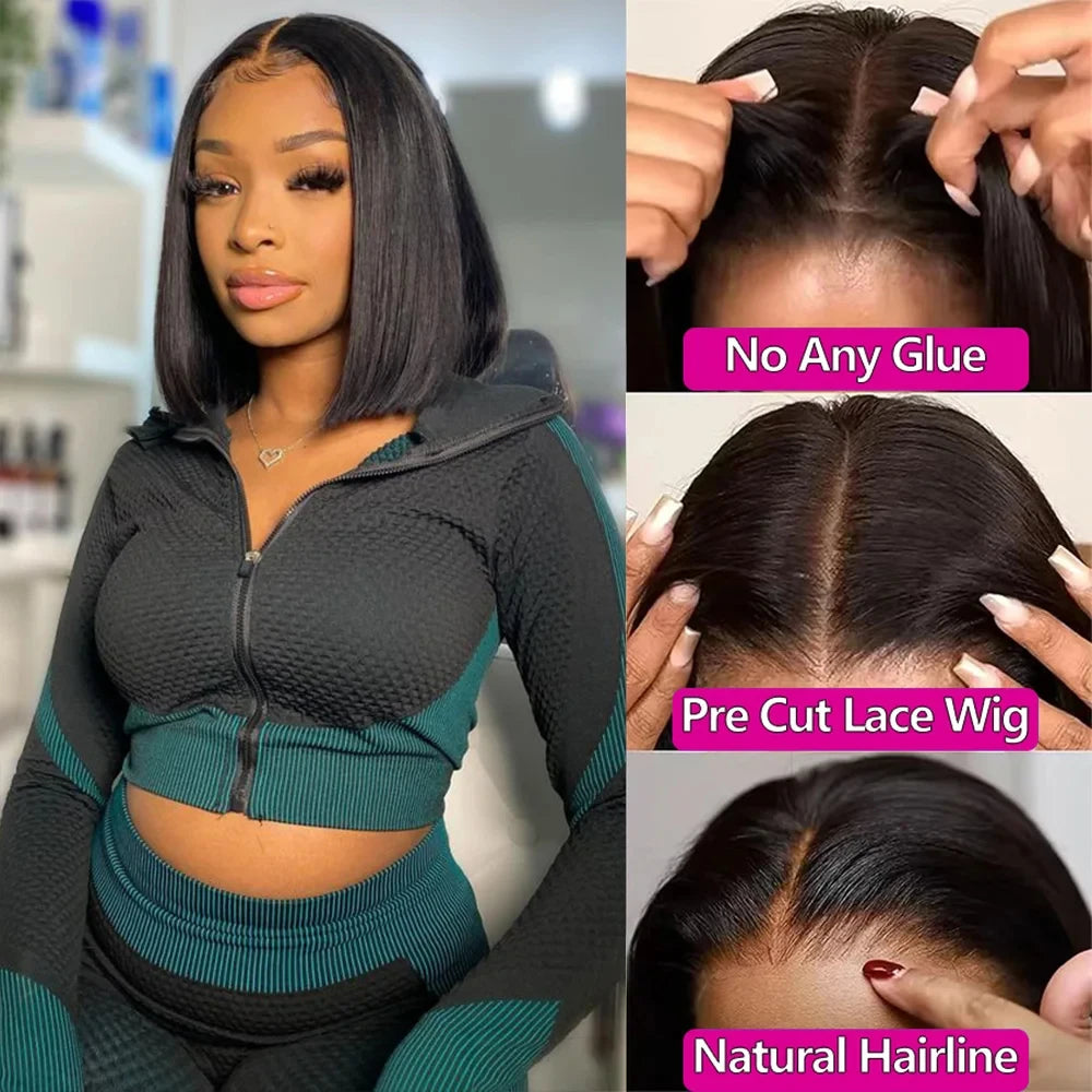 Premium Glueless Human Hair Wig 4x4 HD Lace Bob 12 Inch - Brazilian Straight Remy Hair