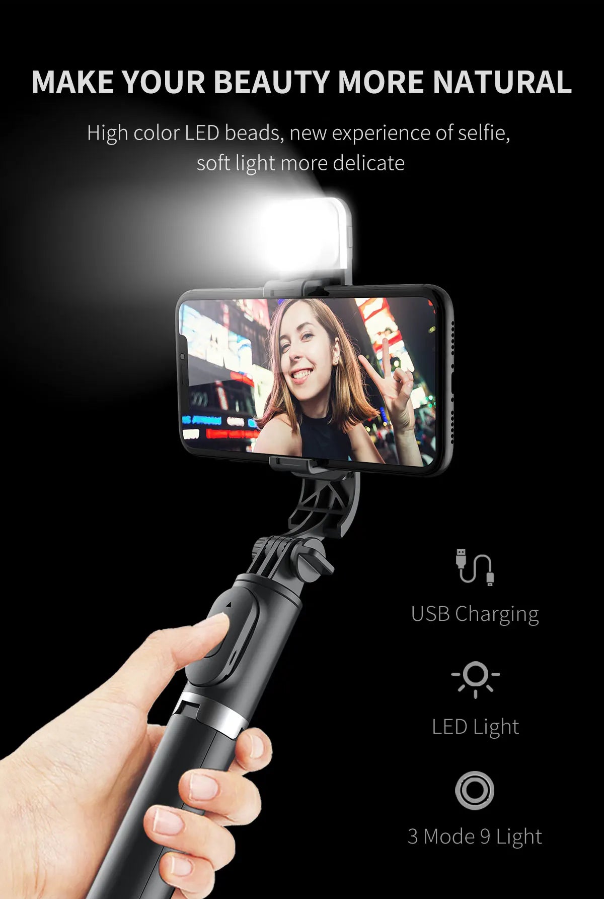 New LED Selfie Stick Foldable Wireless Bluetooth Selfie Stick Tripod with Remote shutter Fill Light Selfie Stck For Smart phone