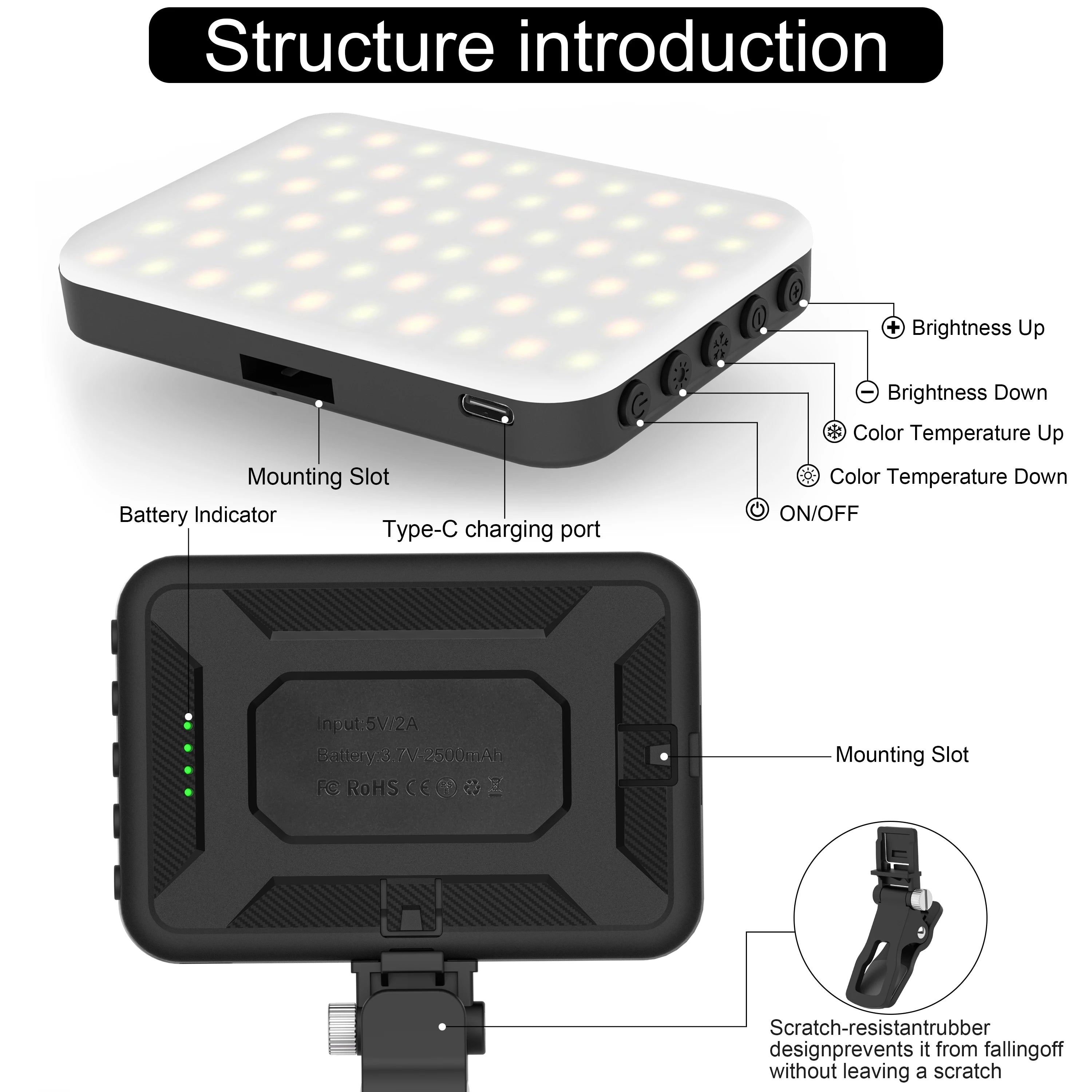 LED Selfie Light,60 LED Beads 2500mAh Rechargeable CRI 97+, 7 Light Modes,Portable Clip on Light for Phone Tablet Laptop TikTok