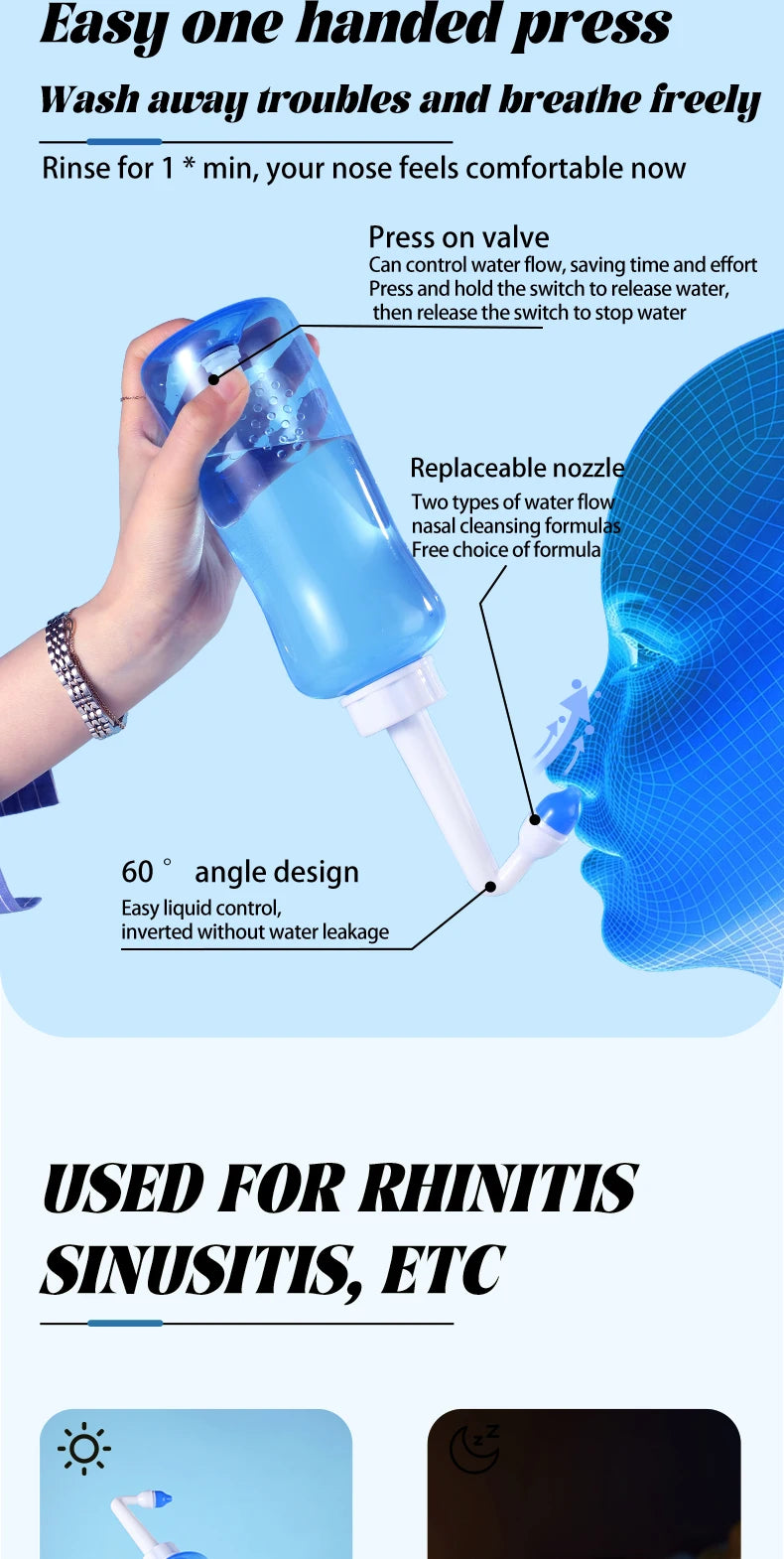 Nose Wash Cleaner Nasal Irrigator Rinse Bottle Nose Protector Avoid Allergic Rhinitis Adults Children Neti Pot 300ML 500ML