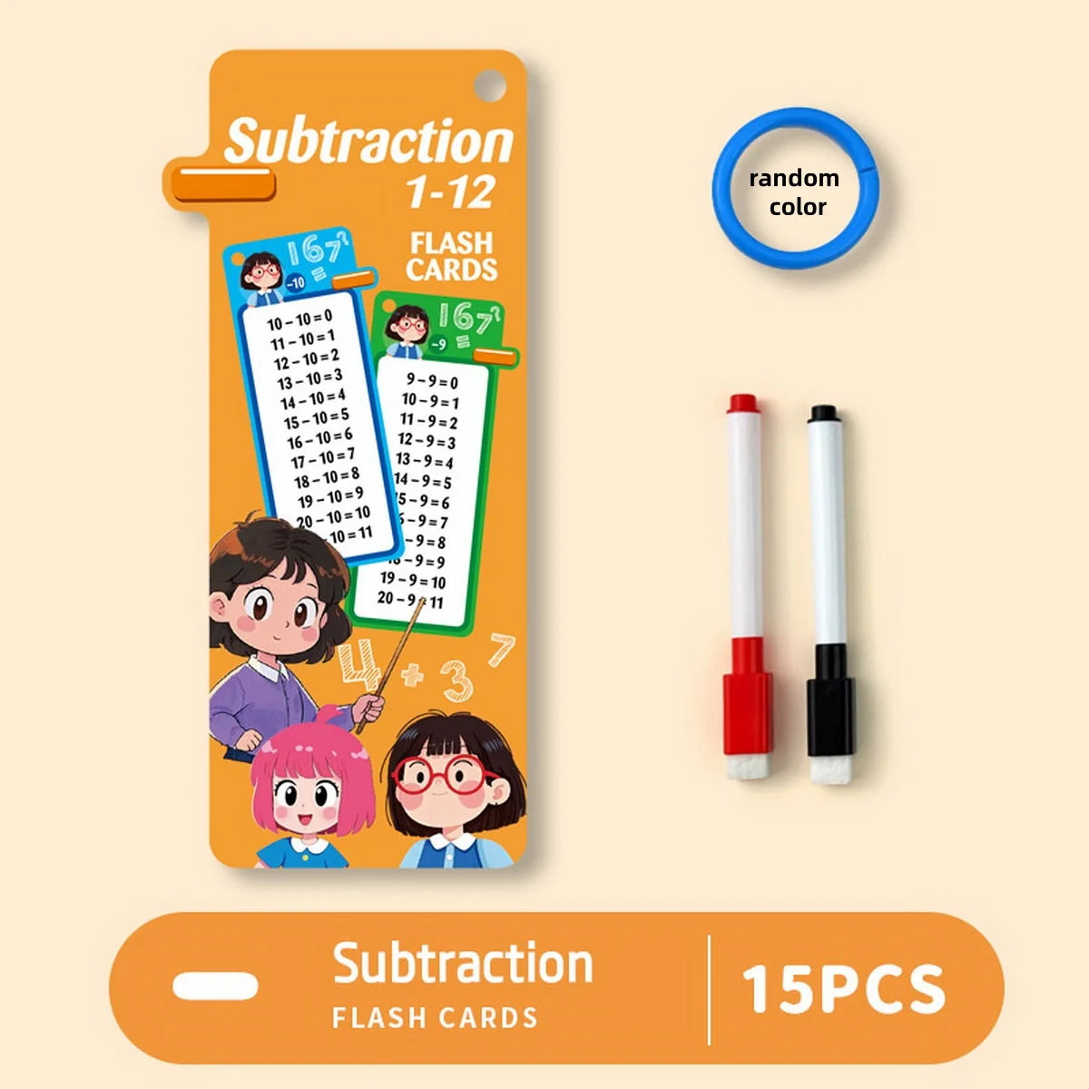 1Set(15pcs) Math Addition Subtraction Multiplication Division Fraction Erasable Reusable Number Learning Cards Teaching Tools