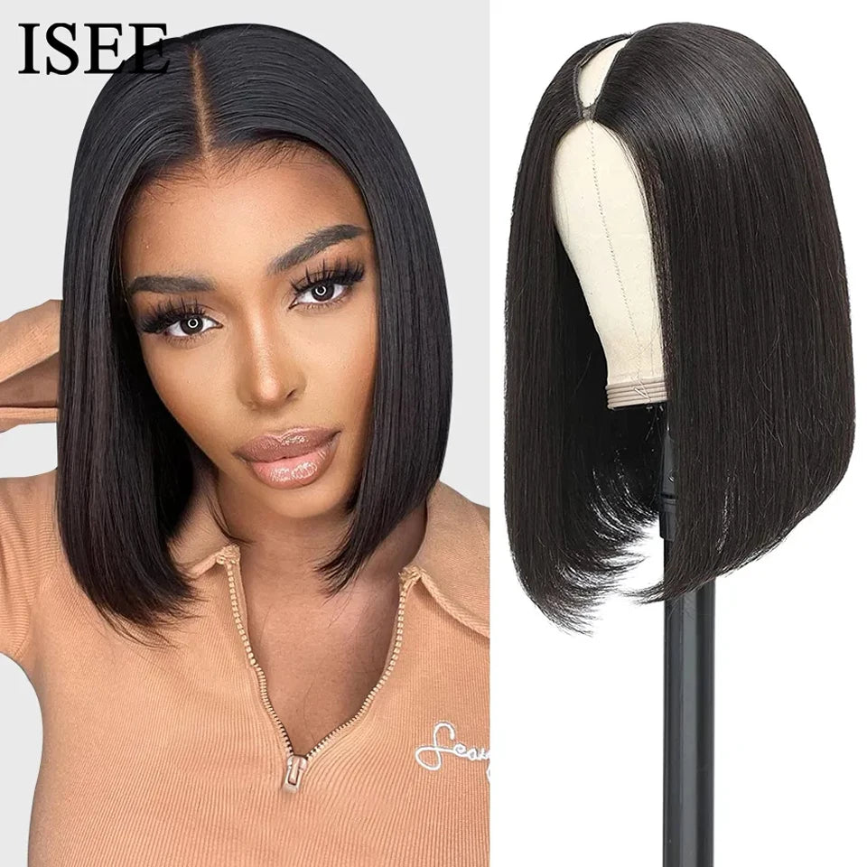 V Part Wig Human Hair No Leave Out Brazilian Straight Human Hair Wigs for Women Wigs  Virgin hair 180%% Density for Beginer