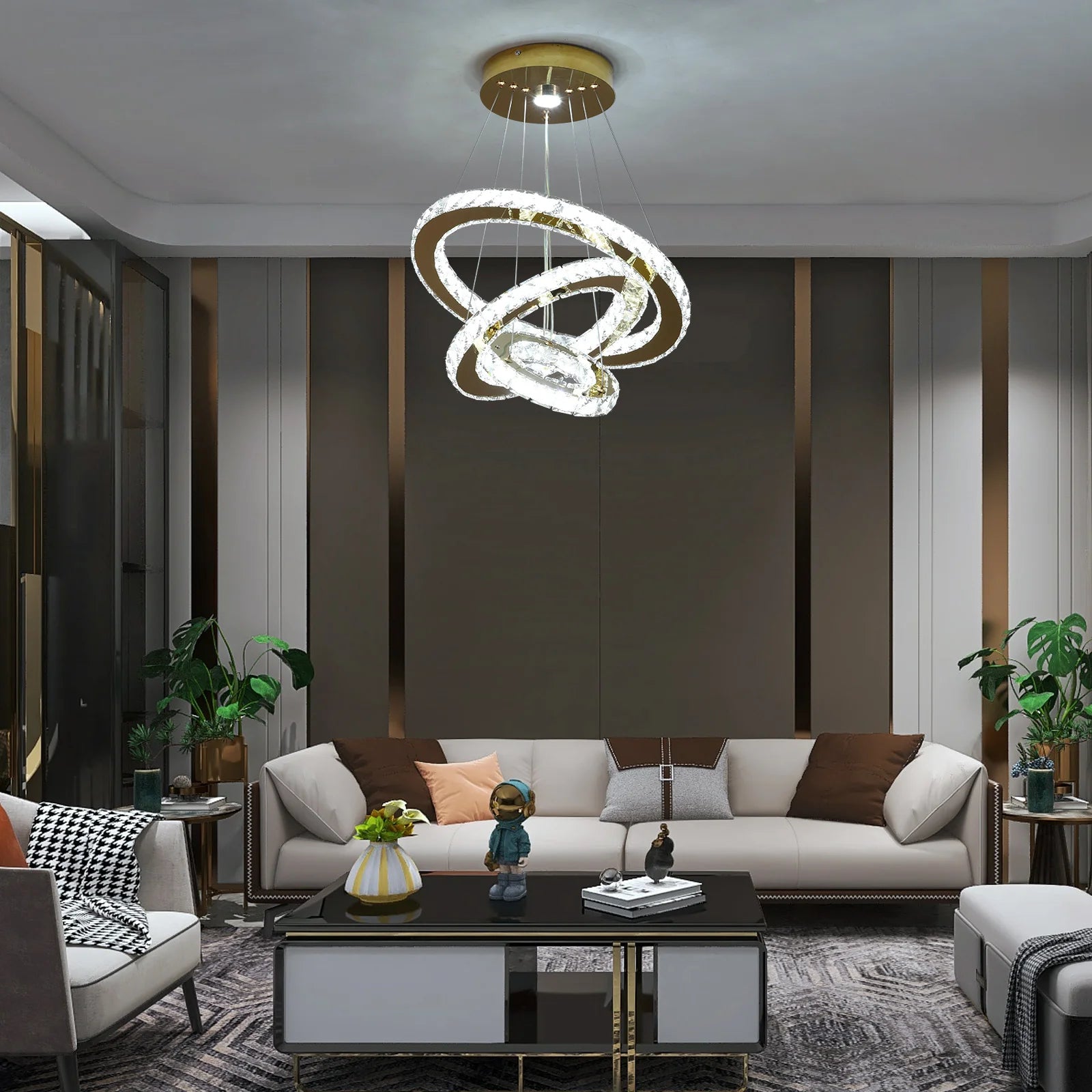 Crystal Pendant Light Living Room Remote Control Gold Chrome Lustre Ceiling Chandeilers Lamp for Bedroom Home Decoration Luminai