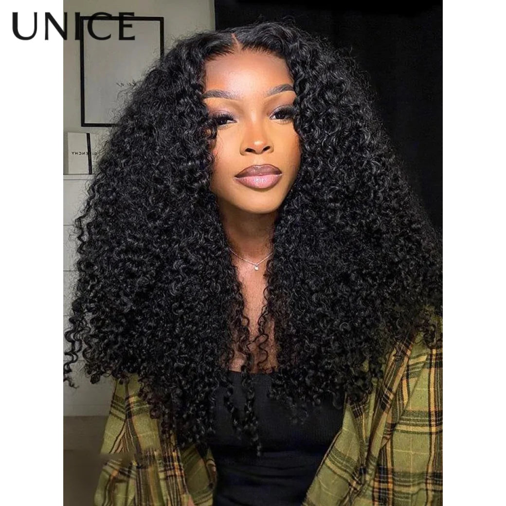 UNice Hair Kinky Curly Lace Wig Human Hair Natural Color 4x1 Lace Part Human Hair Wig Middle Part Only