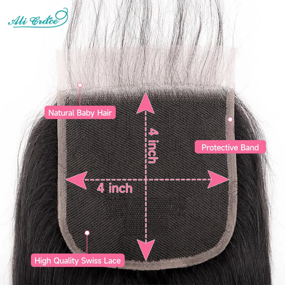Ali Grace Body Wave Bundles With Closure Brazilian 3 Bundles With 4x4 Transparent HD Lace Closure Human Hair With Closure