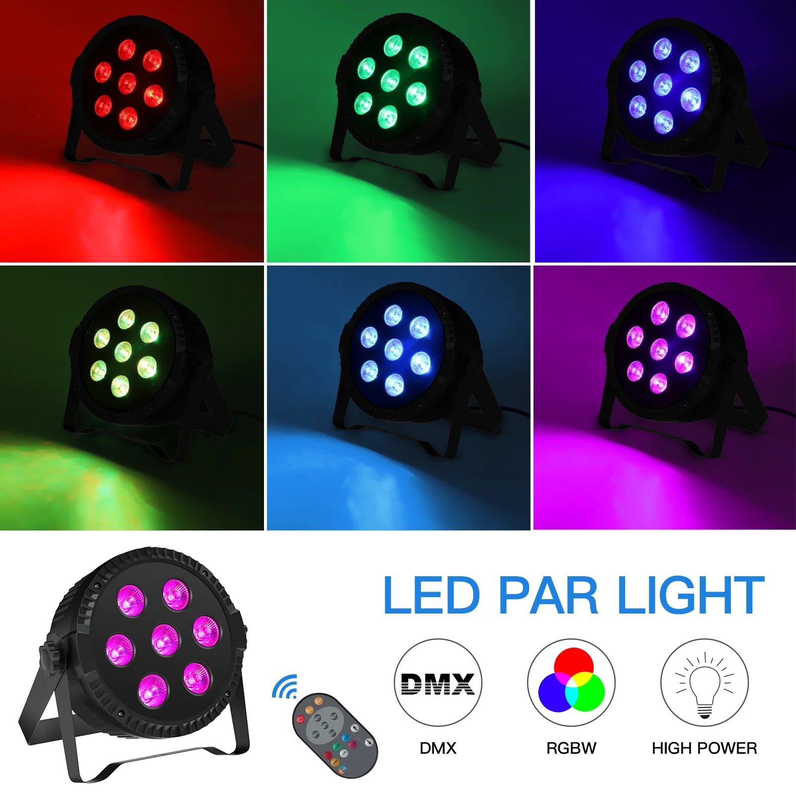 U'King 4PCS 42W Stage Light 7 LED Flat Par Lights RGBW 4IN1 DMX 512 Effect Light DJ Disco Party Christmas Bar Wedding Show Light