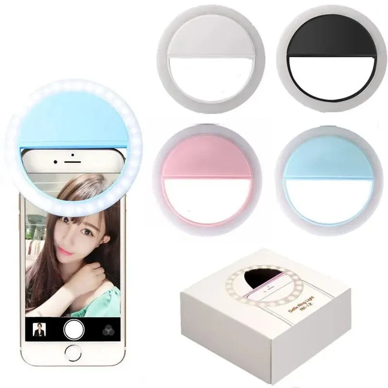 1pc USB Charge Cable LED Selfie Ring Light Adjustable Brightness Phone Camera Fill Light for iPhone Samsung Xiaomi Huawei