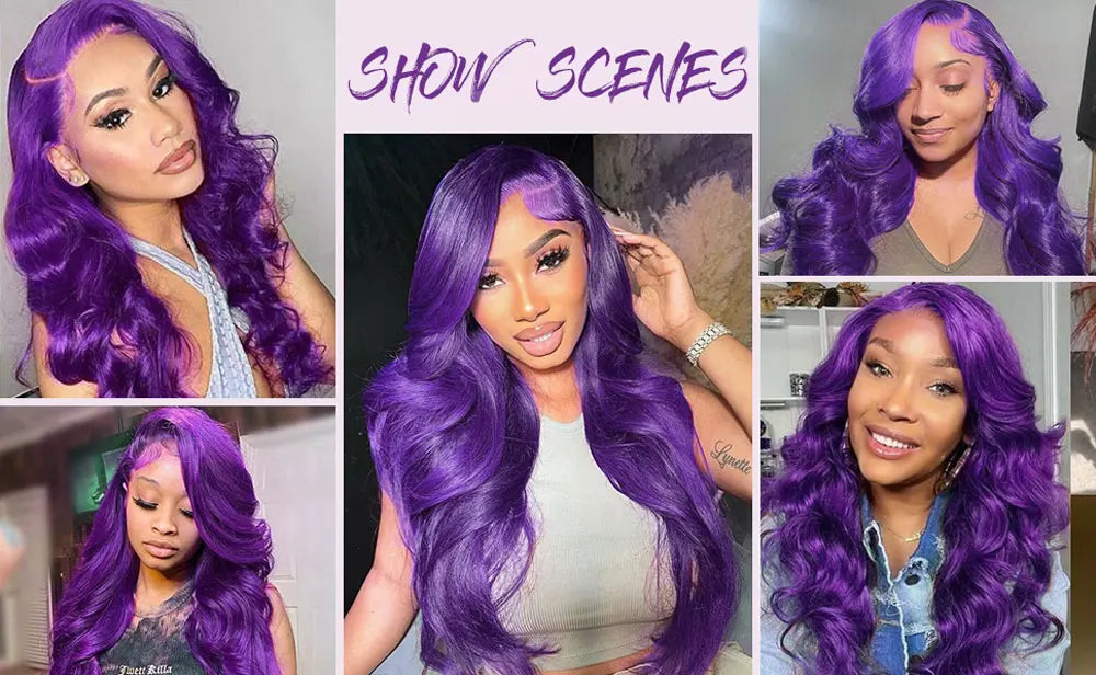 Premium Dark Purple Body Wave Wig - 13x4 HD Lace Front Human Hair Wig 200% Density Brazilian Remy Hair