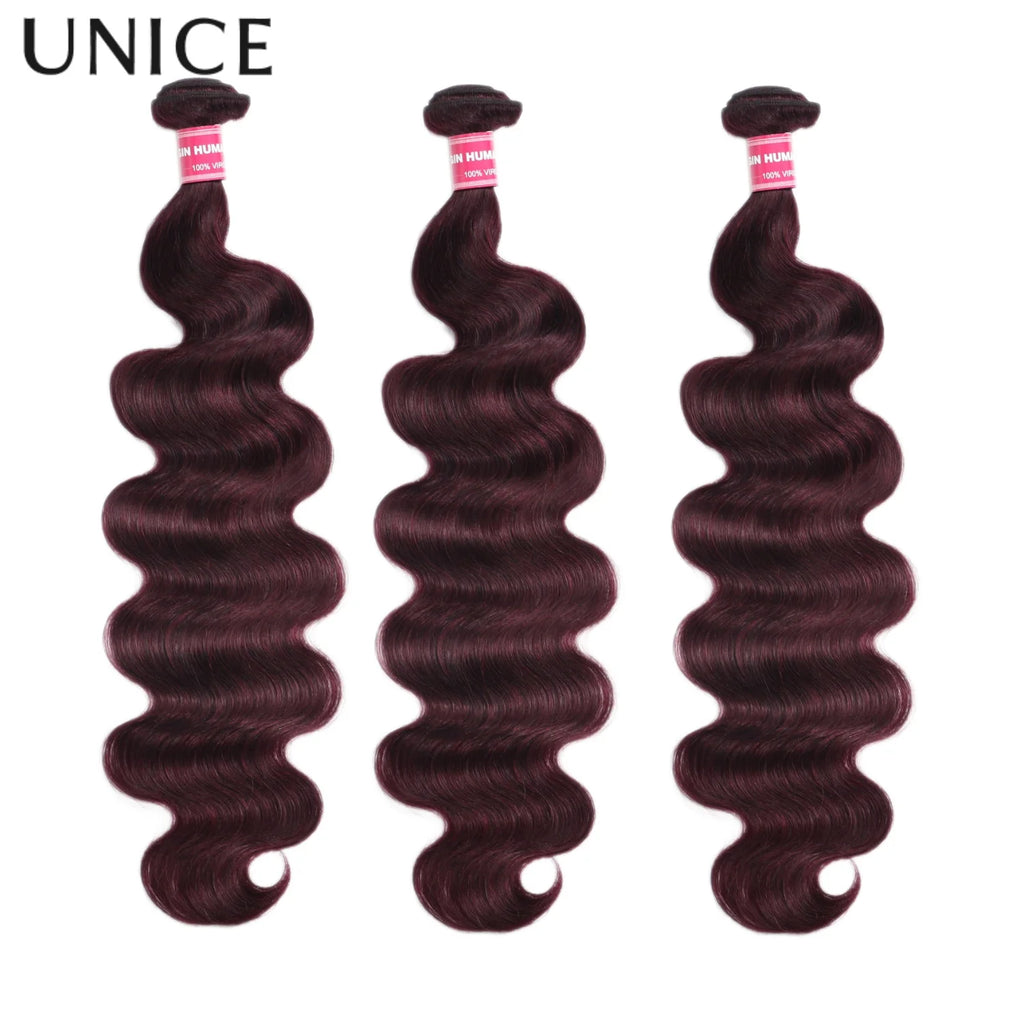 UNice Hair Bundles 3 Pcs/1 Bundle Hair Purple Black Cherry Body Wave Virgin Human Hair Bundles