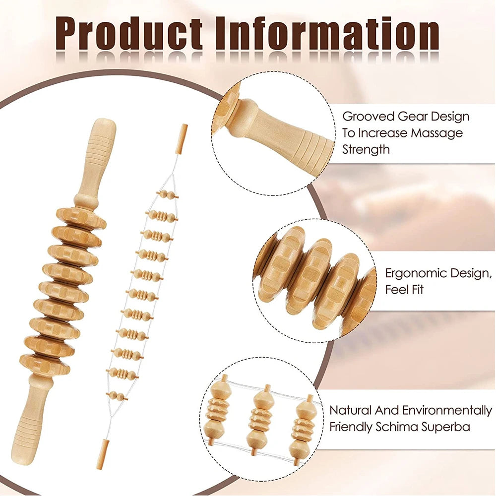 Wooden Back Massage Roller Rope Wood Therapy Massage Tools ,Wooden 9-wheel Massager,Lymphatic Drainage for Leg Back Pain Relief