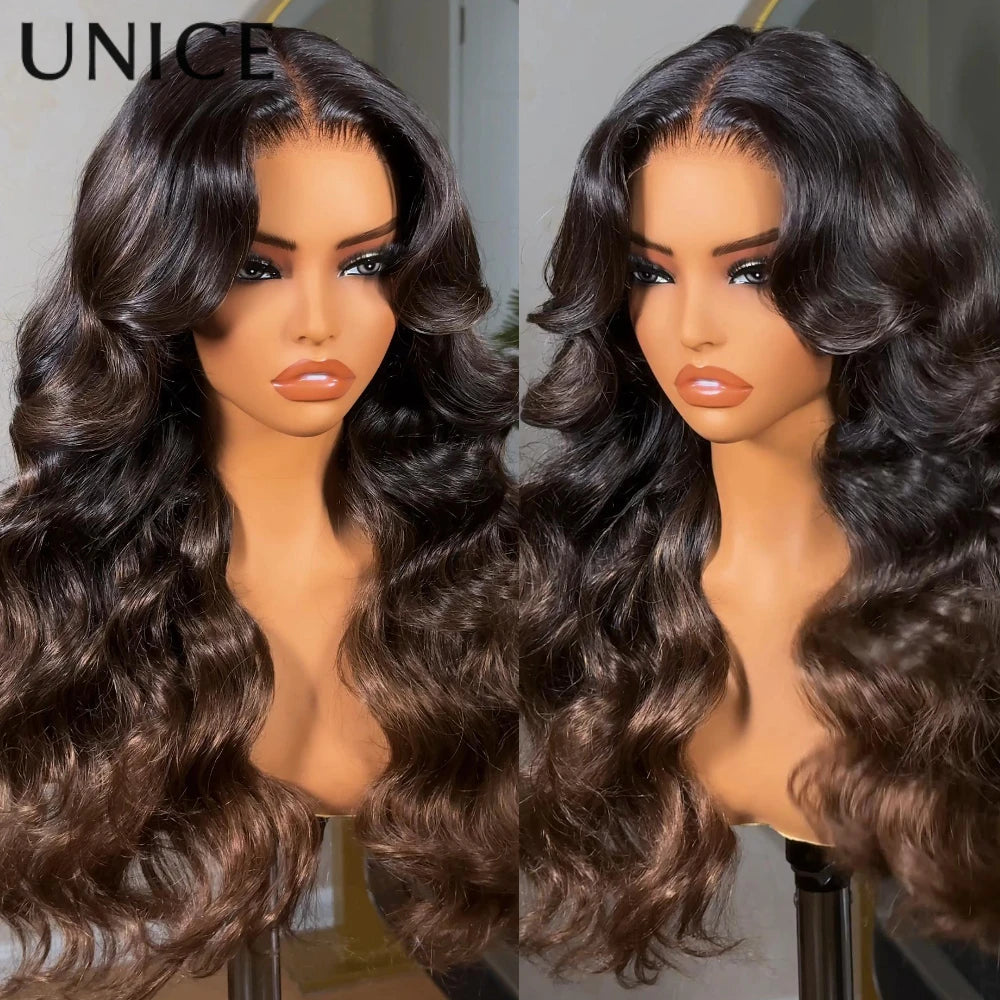 UNice 13x4 Pre-Everything™ Lace Frontal Wig Chestnut Brown Ombre Loose Wave Wig With Face Framing Layers & Invisible Drawstring