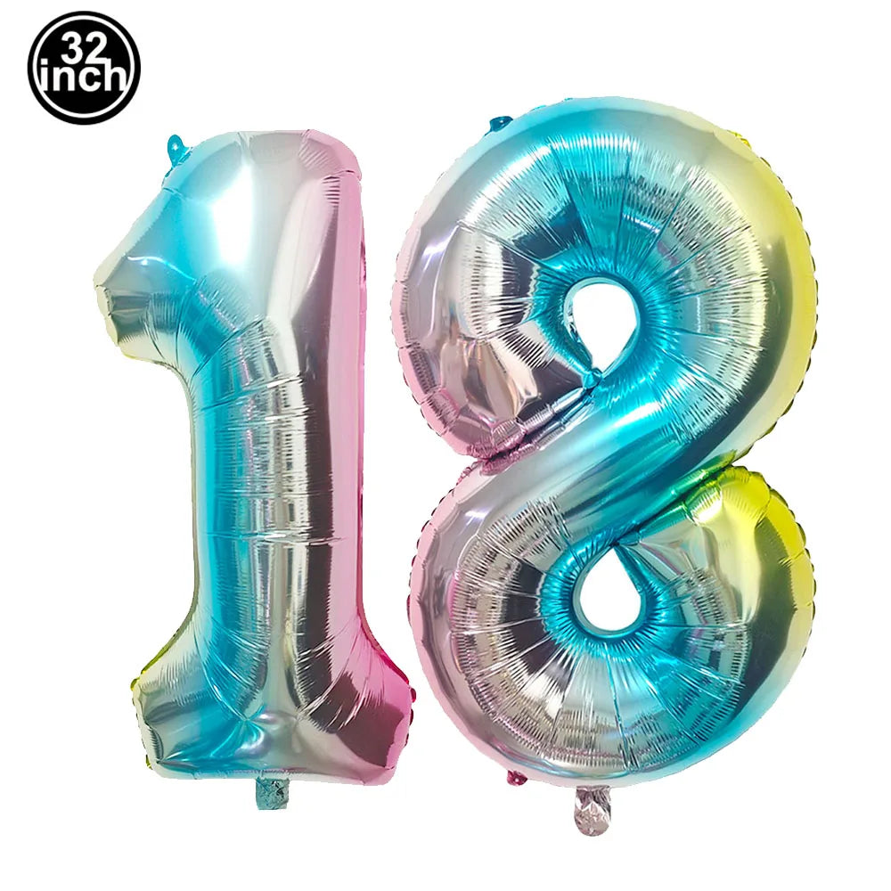 Number 18 Balloon 18 Digit Balloon Eighteen Figure Blue Green 18th Birthday Big Large Red Rose Golden Black Colorful 32inch Ball