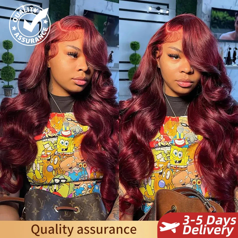 Premium 99J Red Burgundy Colored HD Lace Front Wig Human Hair Wigs Body Wave Human Hair Wigs Transparent Lace Frontal Wigs