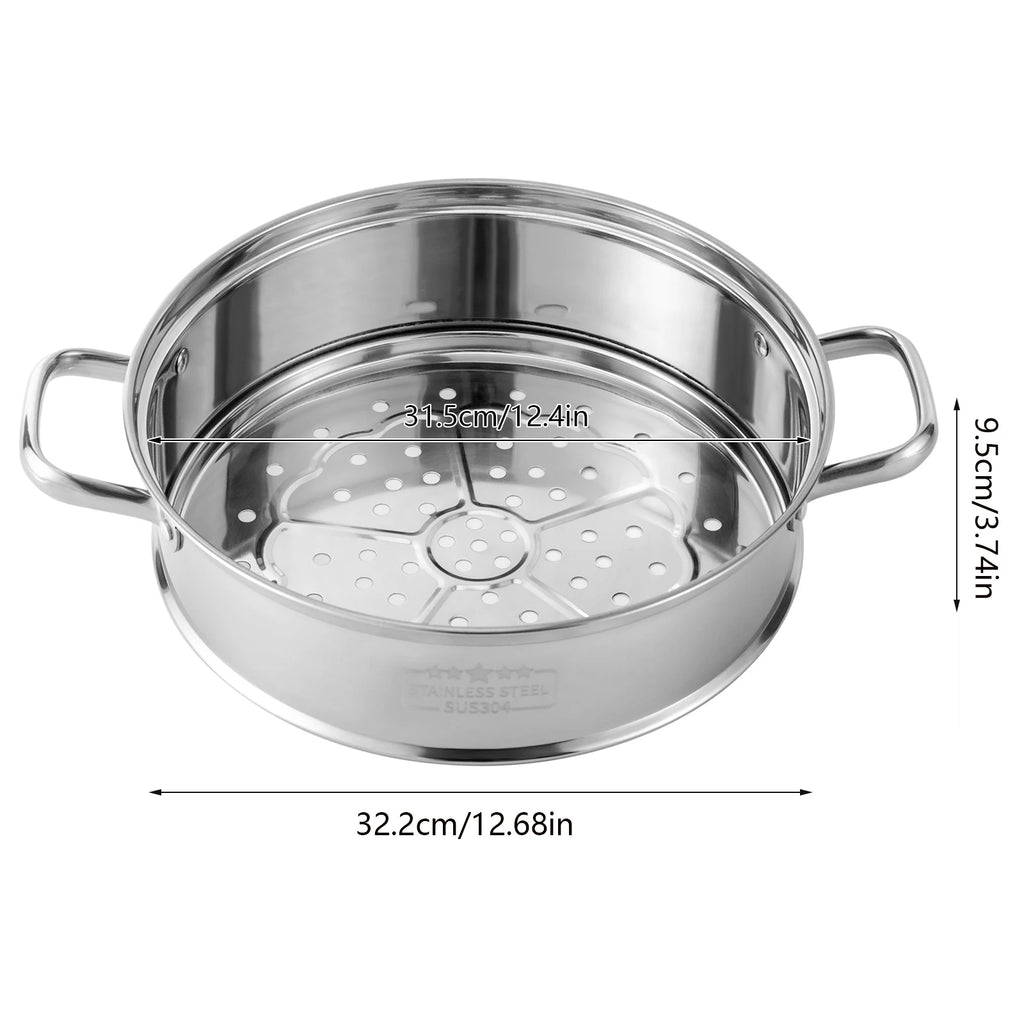 5 Tier  26/28/30/32cm Steame Cooker Steamer Pan Cook Food Veg Pot Stainless Steel Silver w/Glass Lid