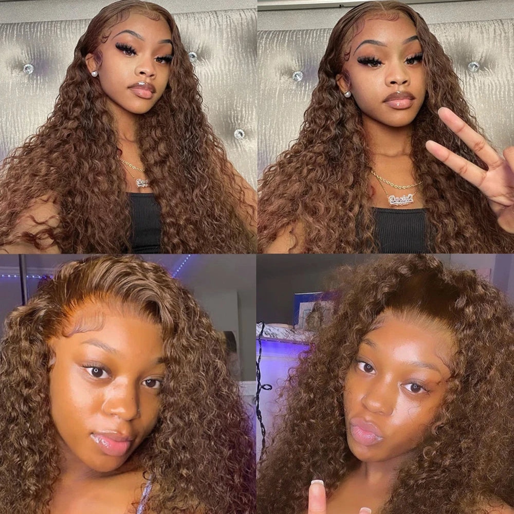 Deep Curly Human Hair Wig - Chocolate Brown HD Lace Frontal 13x4/13x6 - 30-36 Inch