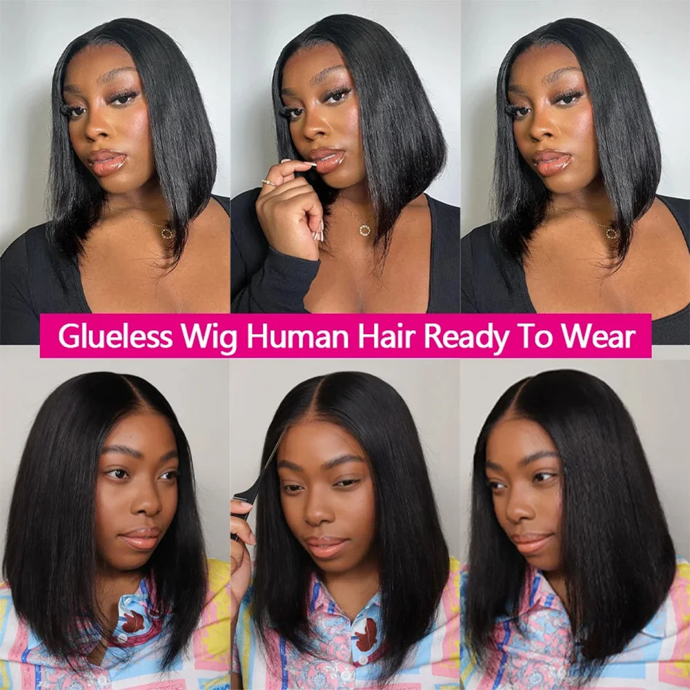 Premium Glueless Human Hair Wig 4x4 HD Lace Bob 12 Inch - Brazilian Straight Remy Hair