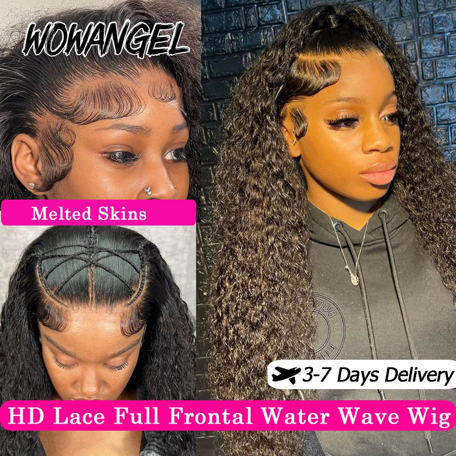 Wow Angel 250% HD Lace Frontal Wigs 13X6 Water Wave Wigs 13x4 Lace Frontal Wigs Pre Plucked Curly Wig Human Hair Wig For Woman