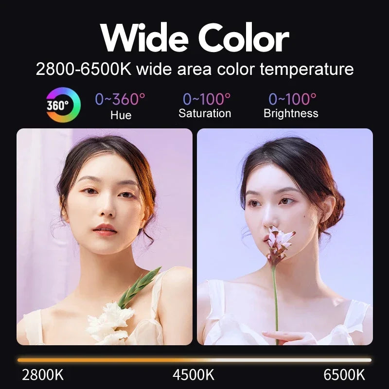 RGB Video Light Portable LED Photography Studio Light with 10000mAh Rechargeable for Vlog Streaming LIVE Photo Fill Lamp