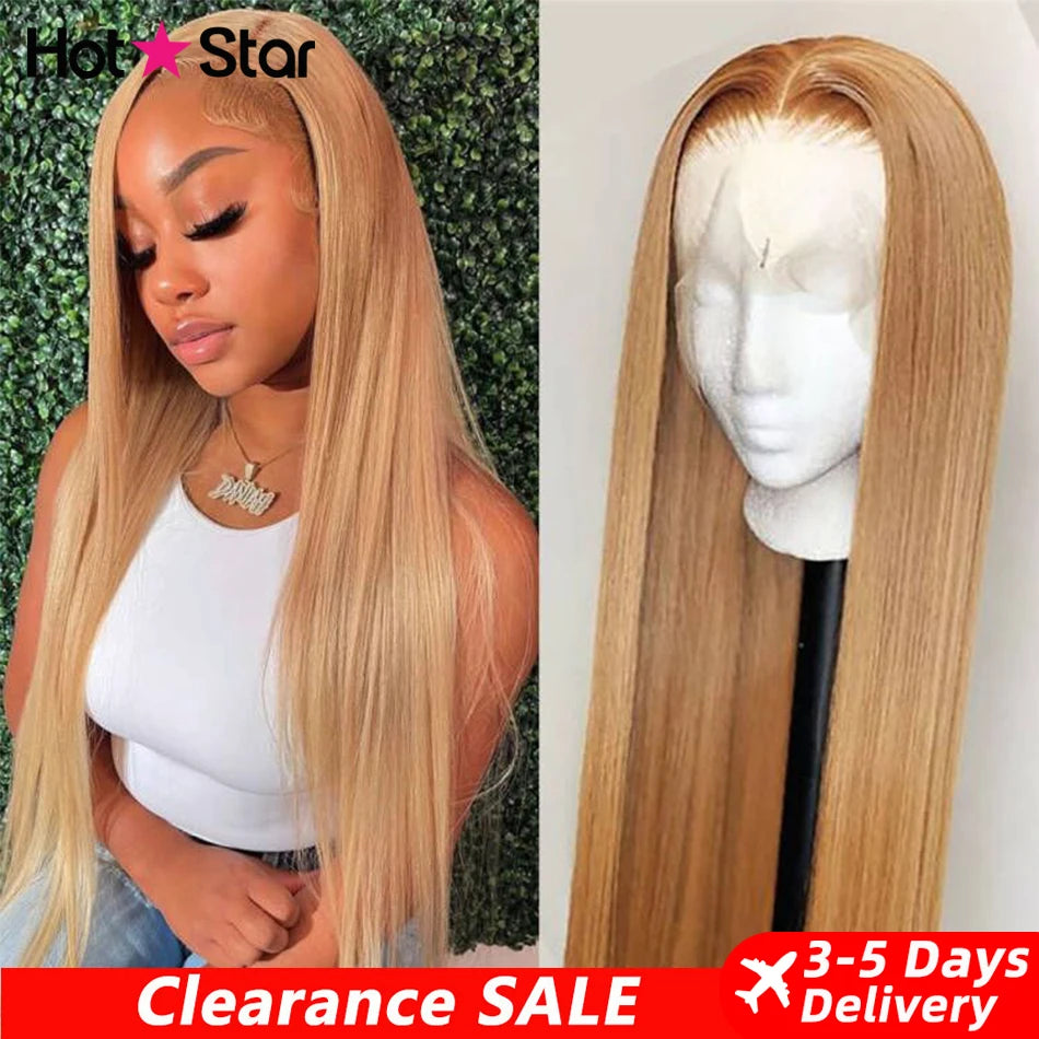 13x6 HD Lace Front Wig - Malaysian Straight Human Hair - Honey Blonde 180% Density