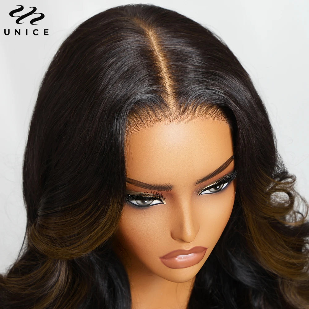 Unice Hair Chestnut Brown Ombre Loose Wave Wig 7x5 Pre Cut Pre Bleached Glueless Wig Human Hair Ready To Wear 150% Density