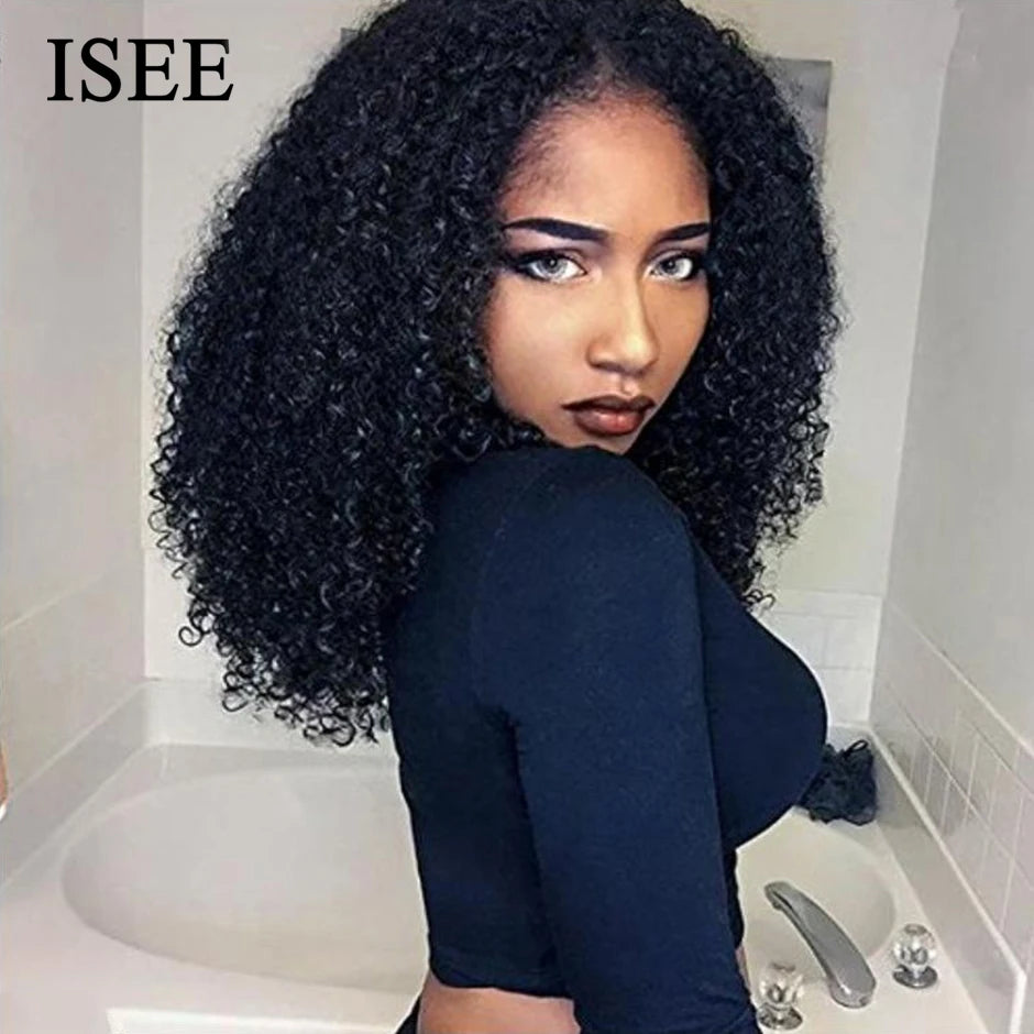 Glueless Isee Hair Mongolian U part Kinky Curly Wigs Human Hair For Women 180% Density Curly 100% Human Hair Wigs U Shape Wigs