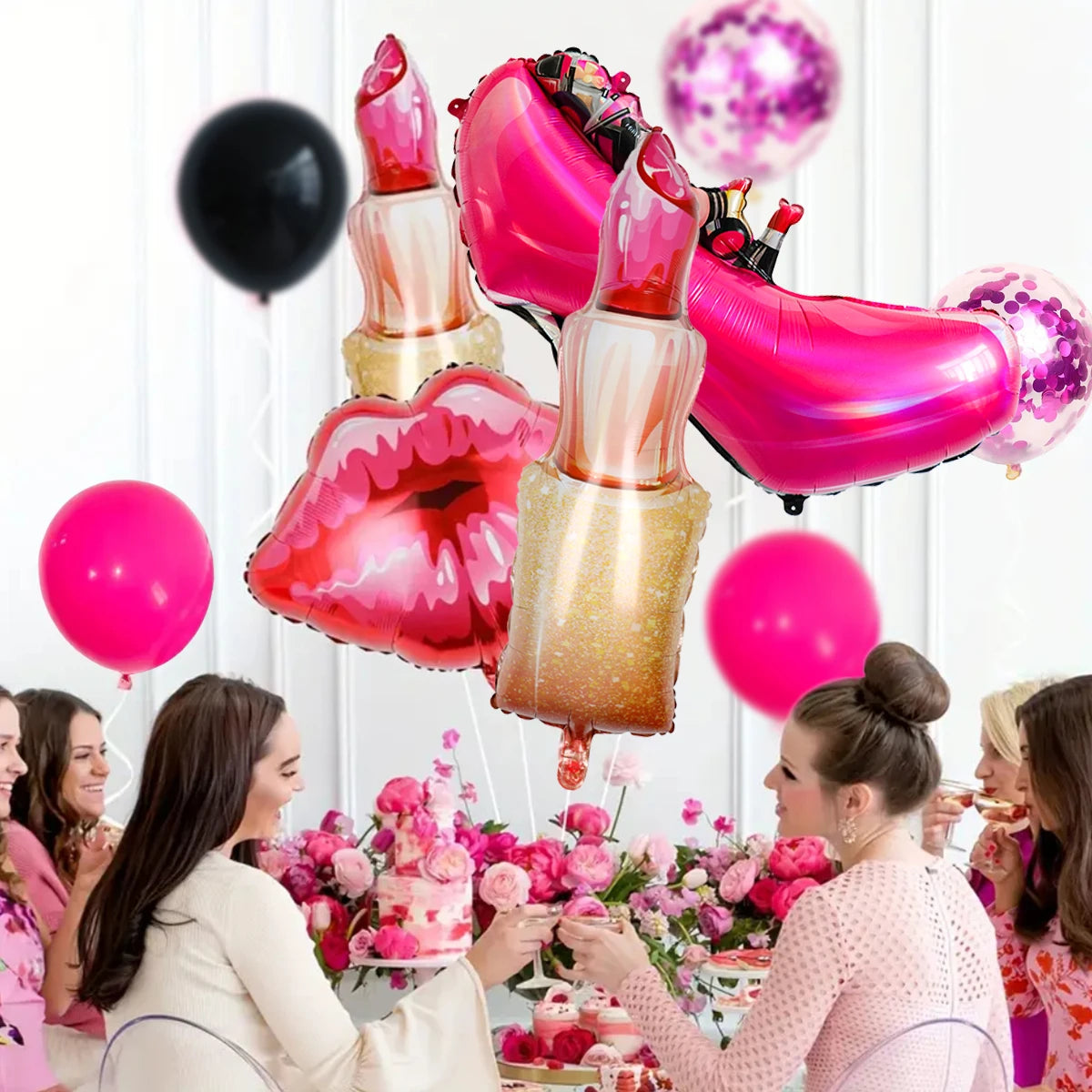 Lipstick lip-shaped aluminum foil balloon Valentine's Day girls party decorations birthday makeup party memorial decorations