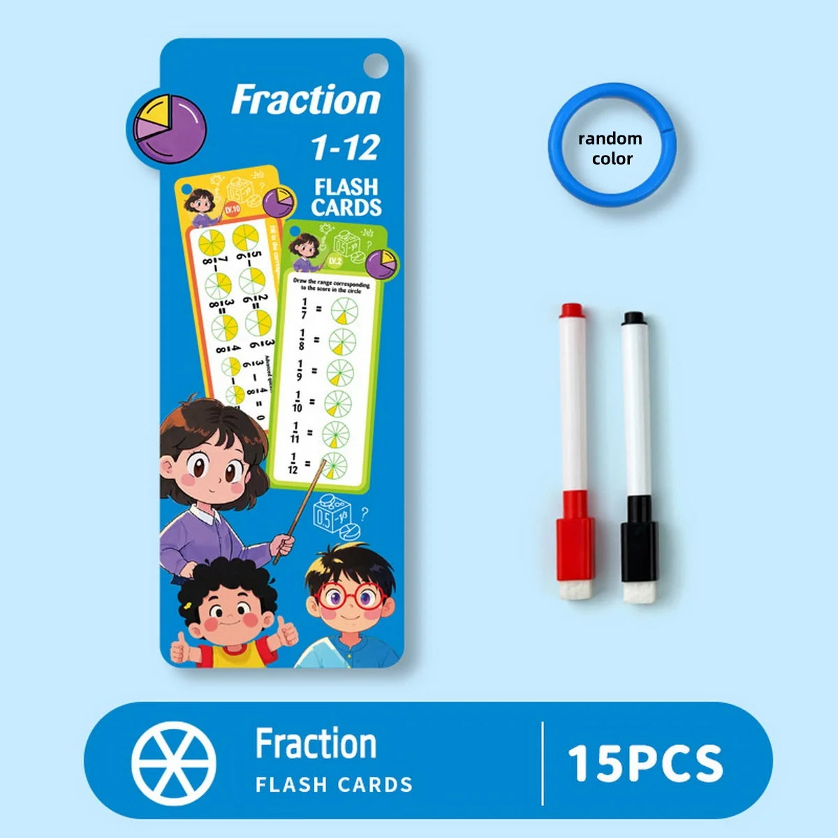 1Set(15pcs) Math Addition Subtraction Multiplication Division Fraction Erasable Reusable Number Learning Cards Teaching Tools