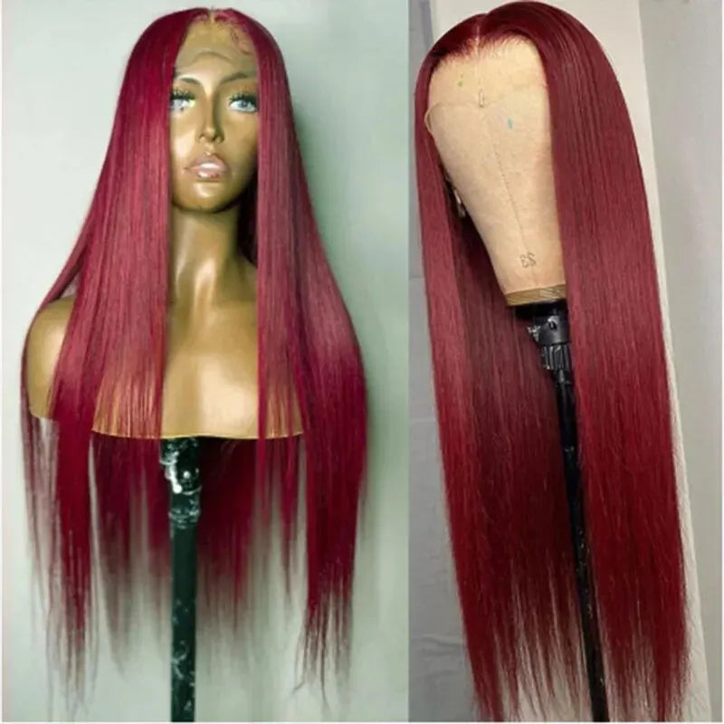 Premium Burgundy Lace Front Wig 26 Inch - 99J Wine Red Straight Synthetic Wig with Baby Hair | Glueless Pre-Plucked 180% Density