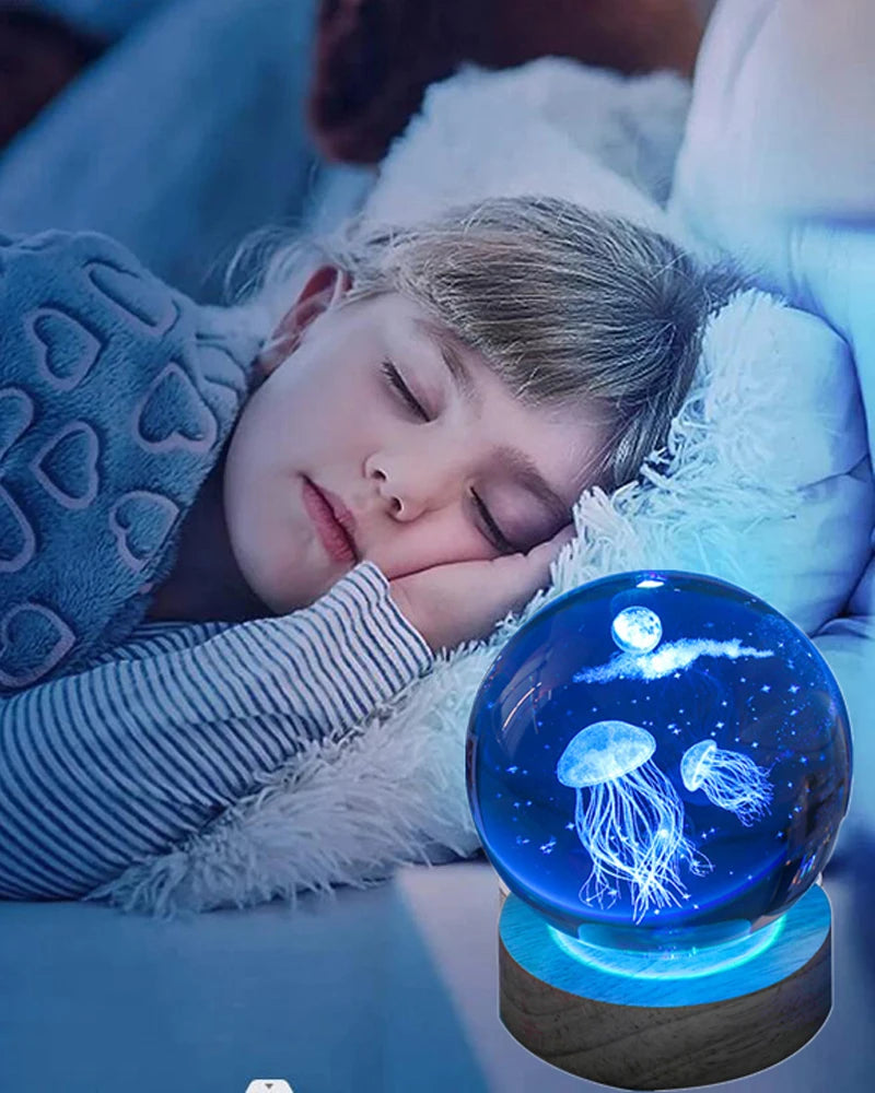 3D Jellyfish Laser engraved crystal ball LED night light,  birthday girlfriend classmate wife children christmas day gift