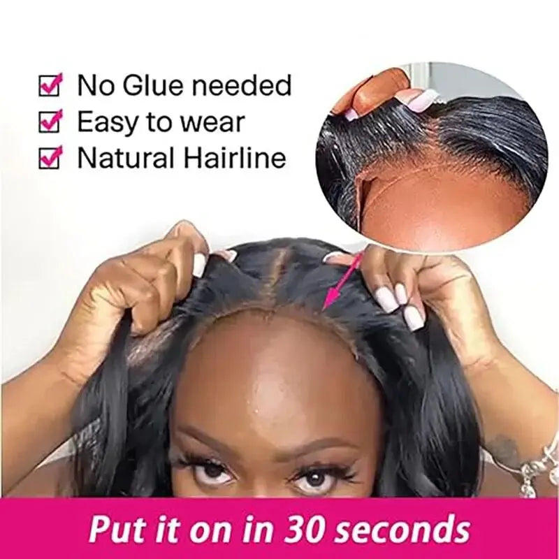 ISEE Hair Body Wave Lace Front Wig Pre Bleached Knots Glueless Wigs Wear And Go Short Bob Human Hair Wigs Closure Wigs