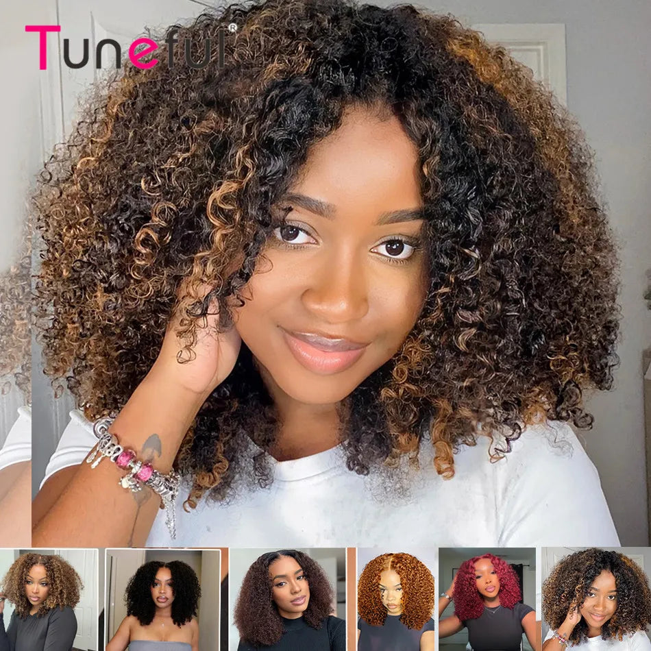 10A 6x5 Glueless Lace Human Hair Wigs Ready To Wear And Go Short Curly Ombre Highlights Brown Blonde Ginger 99J Colored Wigs