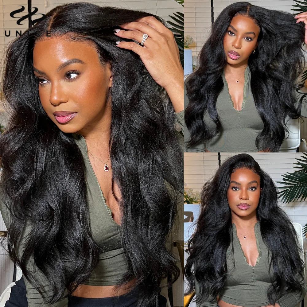 UNice Hair Pre Everything 7x5 13x4 Yaki Straight Wig Pre Plucked Pre Cut Pre Bleached Glueless Wig Human Hair Ready To Wear 150%