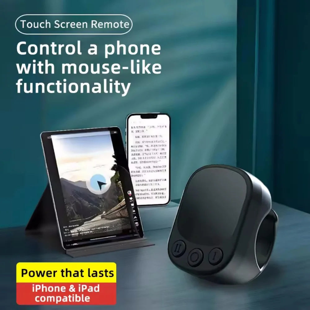 Mini Wireless Remote with Touchpad Scrolling Ring Bluetooth Page Turner for iPhone Android iPad Controller USB Rechargeable